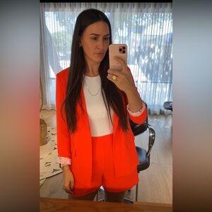 Vibrant Orange Blazer and Short set with Tailored Cut and Modern Design